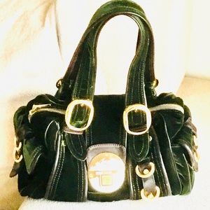 Etro velvet and leather beautiful green color bag.